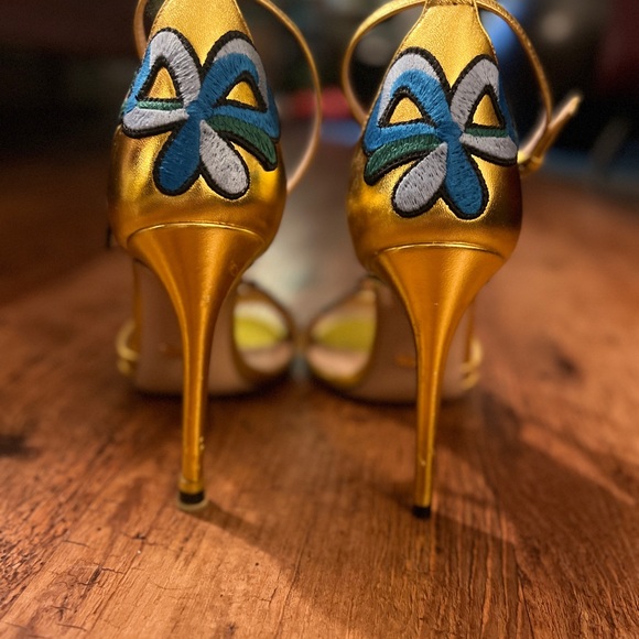 Gucci Metallic Gold Evening Stiletto Strap Sanda Sz 37.5 - Picture 6 of 8